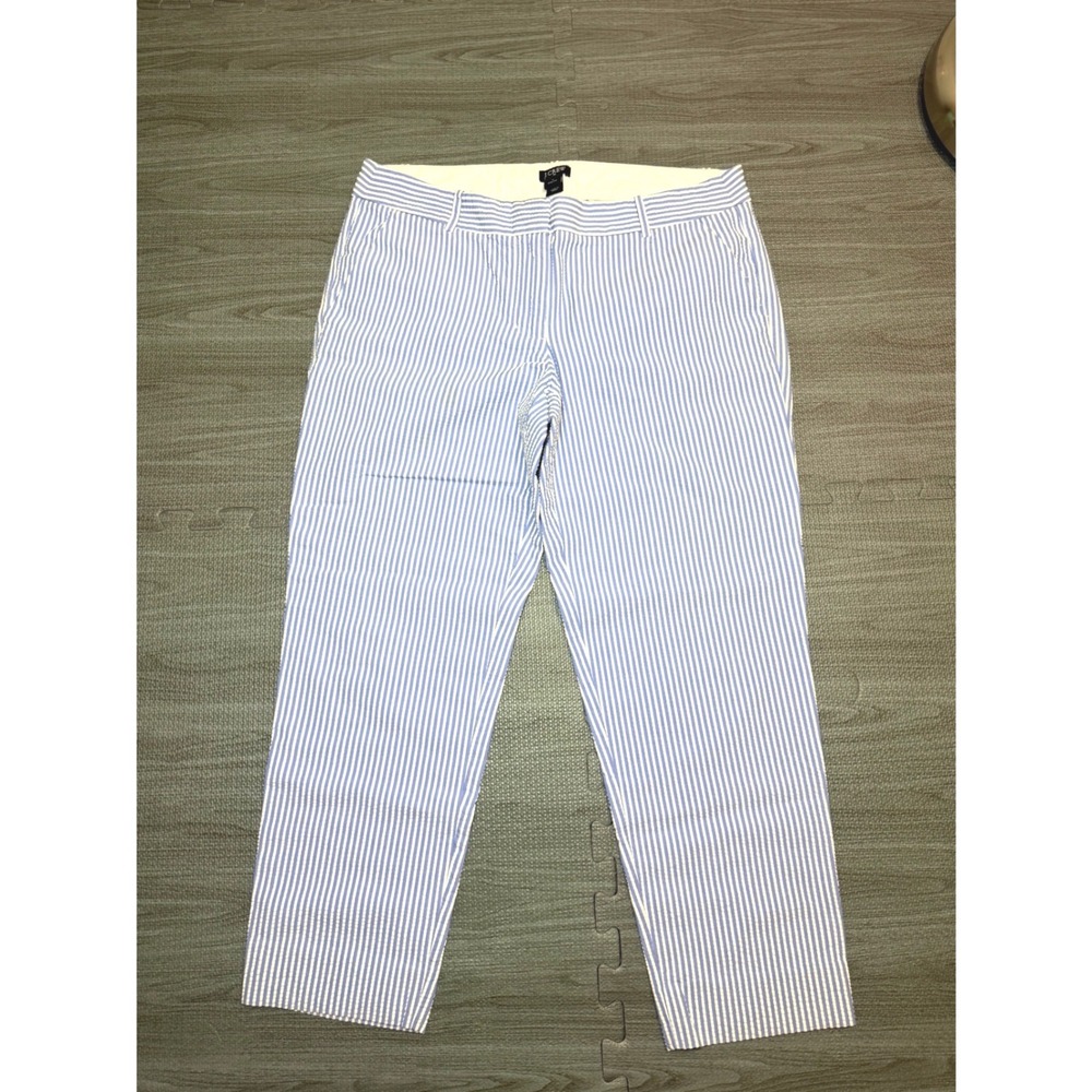 J.Crew City Fit Seersucker Striped Pants Blue White Cotton Women's 8